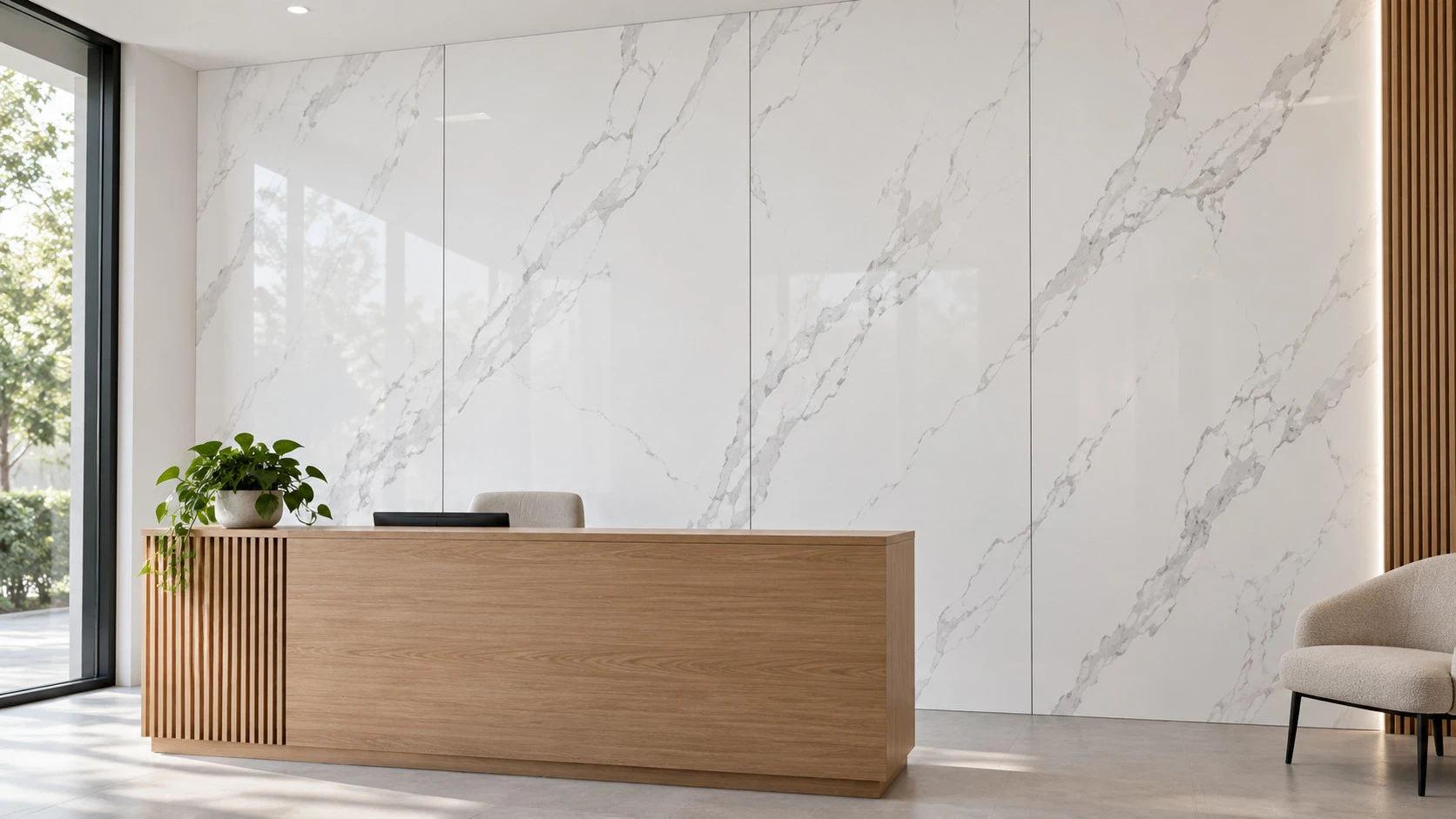 Decorative PVC wall panels in a reception interior - application concept