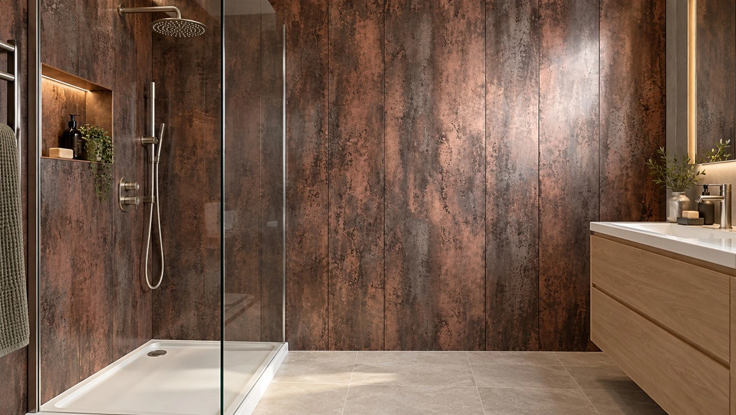 Copper metallic-effect shower panels — design concept